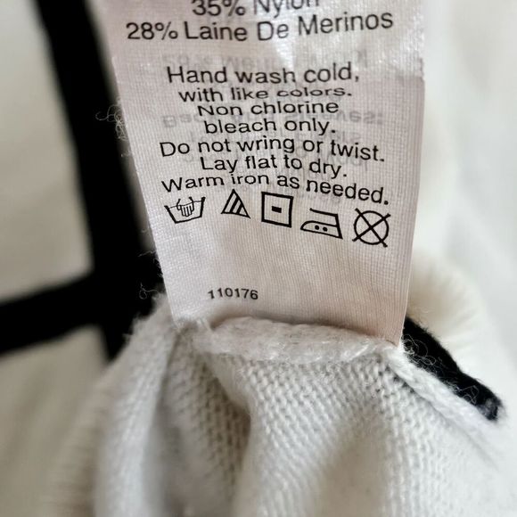 J Crew Window Pane Merino Wool Sweater Womens Size S 3/4 Sleeve White Black - Picture 5 of 5